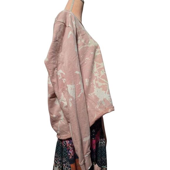 Custom Upcycled Off Shoulder Pink Floral Bouquet Handpainted Sweatshirt - Picture 3 of 4